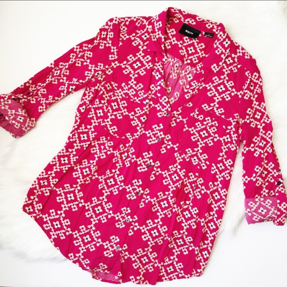 Pink Geo Print Button Down Maeve Anthropologie